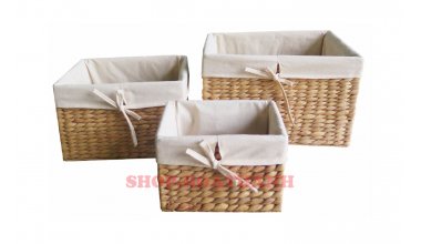 Set of 3 Rectangular Water hyacinth Baskets
